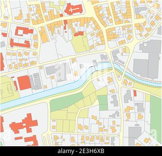 Imaginary cadastral map of an area with buildings and streets 5 Stock Vector