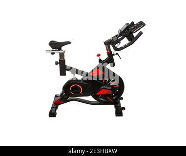 Spinning bike isolated on white background with clipping path . Healthy lifestyle. Fitness, sport, training at home. Stock Photo