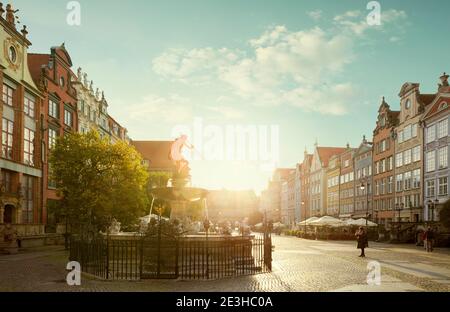 Gdansk, Poland - October 05, 2020: Neptune's Fountain in old town of Gdansk city, Poland Stock Photo