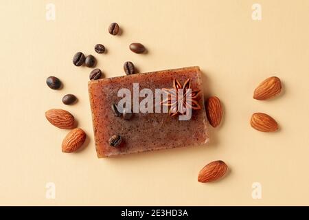 Piece of natural handmade soap on beige background Stock Photo