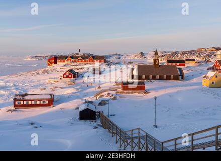 Winter in Ilulissat on the shore of Disko Bay. America, North America, Greenland, Denmark Stock Photo