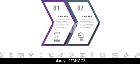 Infographics arrows with 2 steps, icons. Vector template. Can be used for diagram, business, web, banner, presentations, flowchart, info graph, timeli Stock Vector