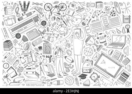 Hand drawn back to school set doodle vector illustration background Stock Vector