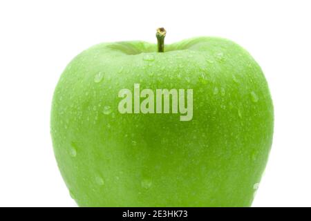 Green apple with water drops isolated on white Stock Photo