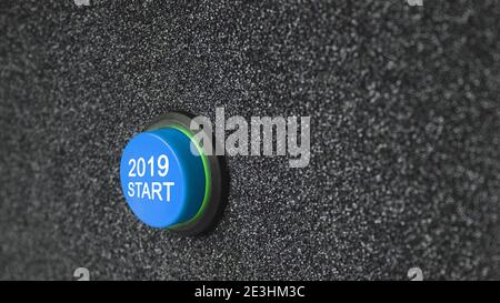 Close up on a button with numbers showing start to New Year 2019. Stock Photo