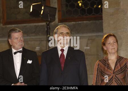 ***FILE PHOTO*** Czech President Vaclav Klaus, not seen, gave the Medal of Merit to Zdenek Sternberg, left, from family of Sternberg counts and owner Stock Photo