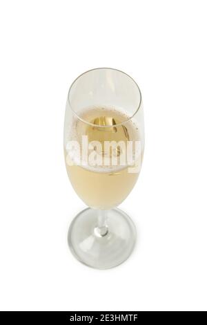 Single glass of champagne isolated on white background, a sparkling champagne glass cutout for celebrations Stock Photo