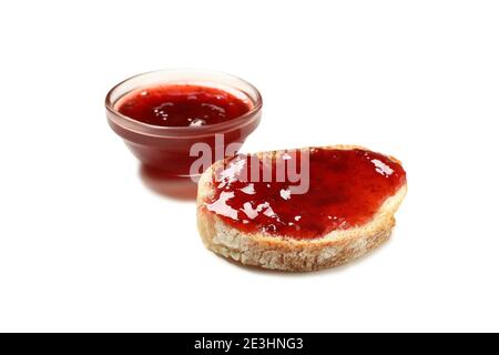 Bread with strawberry jam isolated on white background Stock Photo