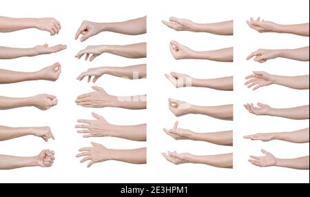 Multiple set of man hands gestures isolated on white background. with clipping path. Stock Photo