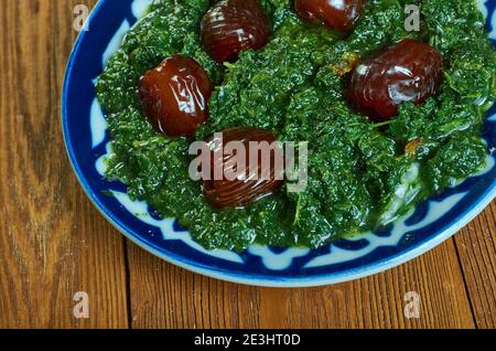 Khoresh alou esfenaj -  traditional Iranian spinach and dried plum stew Stock Photo