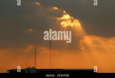 Incredible View of Sunbeam Shining Through the Clouds Stock Photo