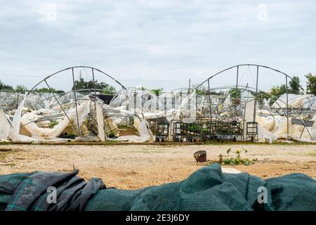 Greenhouses destroyed after the strong wind in Portugal Stock Photo