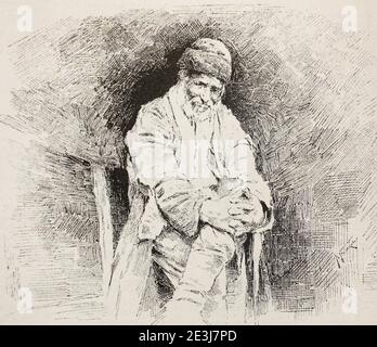 A hundred and sixty year old man in Caucasus. An engraving from a photograph of 1886. Stock Photo