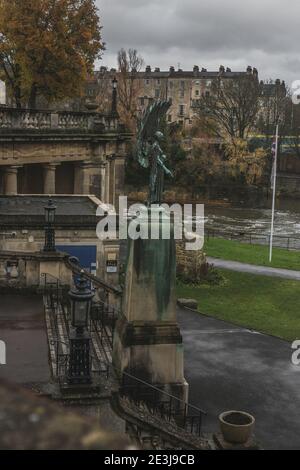 Angel of Peace Statue at Parade Gardens in Bath, Somerset, England, UK. This statue is part of a memorial to the king Edward VII, known as Peacemaker Stock Photo