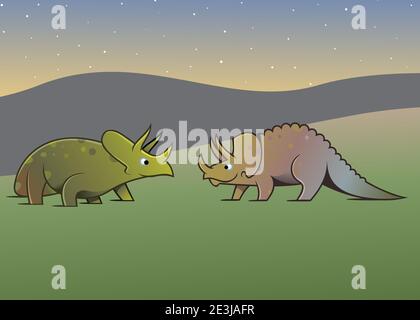 Cartoon-style illustration for kids - Pair of Triceratops Stock Photo