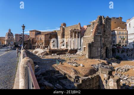 Ancient city of Rome in Italy, Forum Augustus (Forum Augustum) and Trajan Forum (Forum Traiani) ruins. Stock Photo