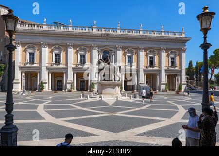 Capitoline Hill in Rome, Italy, Piazza del Campidoglio city square with Palazzo dei Conservatori and Statue of Marcus Aurelius