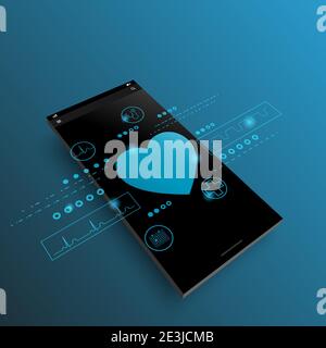 Online telemedicine. Concept of smartphone application for cardiology consultation. Stock Vector
