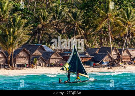 Polynesian style sailing on a Proa (multihull outrigger sailboat) in Papua New Guinea