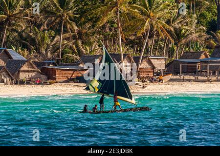 Polynesian style sailing on a Proa (multihull outrigger sailboat) in Papua New Guinea