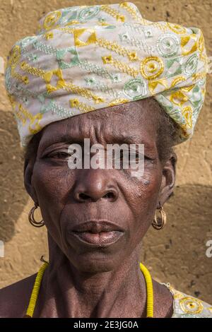 Portrait of Dogon woman near Bandiagara , Dogon plateau country in Mali Stock Photo