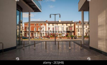 Southport Seafront & Promenade, Ocean Plaza, Ramada Hotel, Bliss Hotel, Genting Casino, Marine Lake, Marine Way Bridge, Pier, Funland, Pleasureland Stock Photo