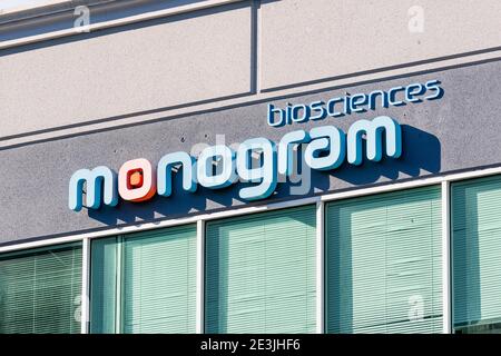Sep 21, 2020 South San Francisco / CA / USA - Monogram Biosciences sign at the Silicon Valley headquarters; Monogram Biosciences Inc. (formerly ViroLo Stock Photo
