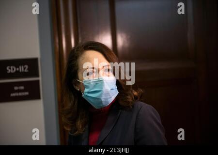 United States Senator Maria Cantwell (Democrat of Washington) arrives for the nomination hearing of President-elect Joe Biden's choice for Secretary of the Treasury, Janet L. Yellen, in the Dirksen Senate Office Building in Washington, DC, Tuesday, January 19, 2021. Credit: Rod Lamkey/CNP | usage worldwide Stock Photo