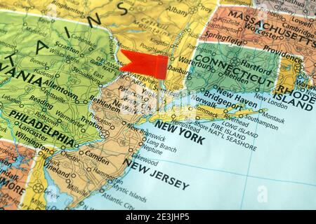 New York on the USA map. Travel in the USA Stock Photo