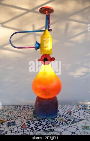 Hand Crafted Table Lamp Made From Recycled Materials, Italy Stock Photo