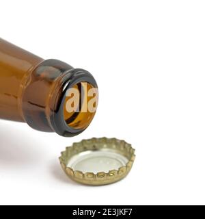 Bottle cap and bottle in close up Stock Photo