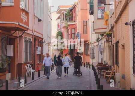 Istanbul, Turkey - September 17 2017: Turkish locals out for an afternoon stroll in the authentic, mulitcultural Istanbul neighbourhood of Balat. Stock Photo