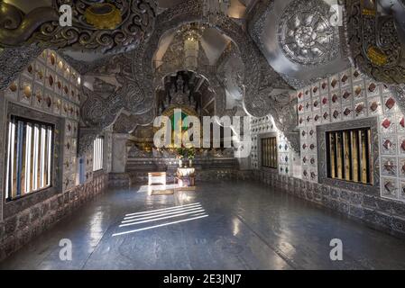 CHIANG MAY, THAILAND - JULY 18, 2020: Interior of Wat Sri Suphan Buddhist Temple (Silver Temple) Stock Photo