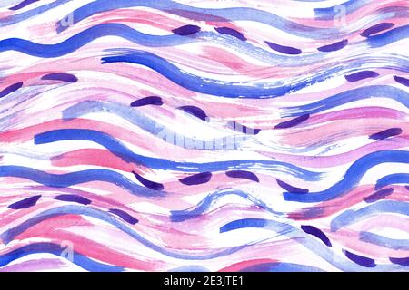 Abstract striped watercolor background. Brush smears, dashed line decoration Stock Photo