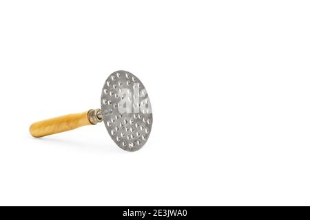 Potato masher with wooden handle on a white background Stock Photo