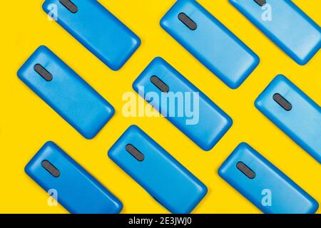 Blue smartphone cases on a white background Stock Photo