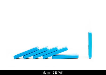 Blue smartphone cases on a white background Stock Photo