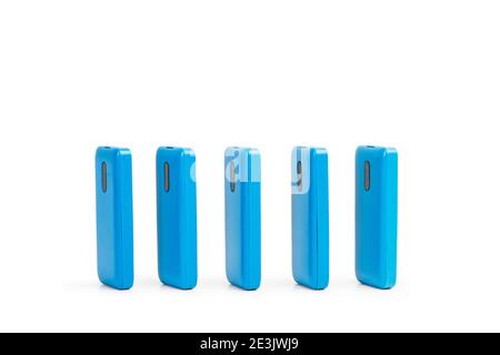 Blue smartphone cases on a white background Stock Photo