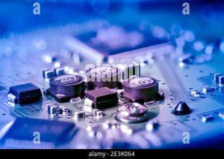 Integrated circuit with a processor chip on computer mainboard Stock Photo