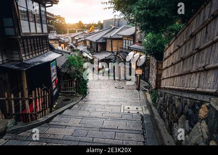 Beautiful street in old town of Higashiyama district, Kyoto City, Japan. The Higashiyama District is preserved historic districts. It is a great place Stock Photo