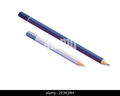 Isometric colored pencils on a white background illustration. Vector. School supplies. Stock Vector
