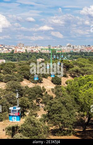 Cable car in Madrid in Spain in a beautiful summer day Stock Photo