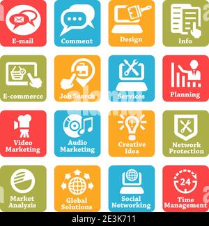 Color Seo And Internet Service Icons Set For Web And Mobile. Stock Vector