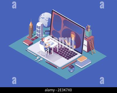 E-learning, online courses, individual lessons conceptual illustration. Illustrations for book covers, print, banners, websites. Stock Vector