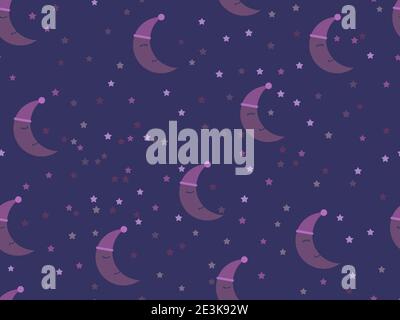 Good night. Sleeping crescent and stars seamless pattern. Night sky. Sweet dream, print for bed linen, pajamas and paper. Vector illustration Stock Vector