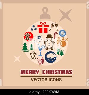 Elegant Colorful Cristmas Icons Set. Stock Vector