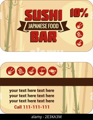 Vintage Sushi Bar Discount Card. Vector illustration. Stock Vector