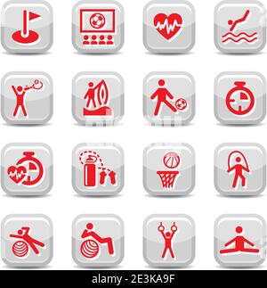 Fitness and Sport vector icon set for web and mobile. All elements are grouped. Stock Vector