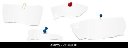 white colored scrap of paper with pin needle Stock Vector