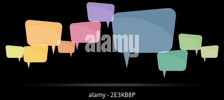 illustration of colored speech bubbles in a row with space for text on black background Stock Vector